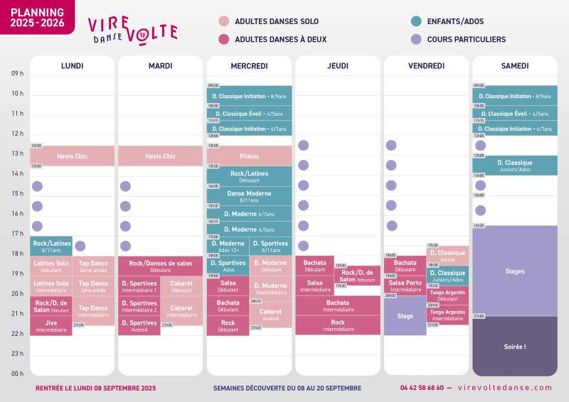 Planning des cours de danse Virevolte à Aix en Provence Les Milles (13)